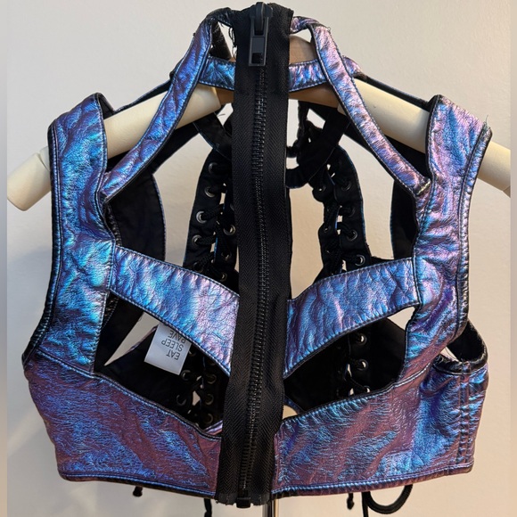 Club Exx Rude Awakening Purple Blue Lace-Up Crop Top - Picture 2 of 10